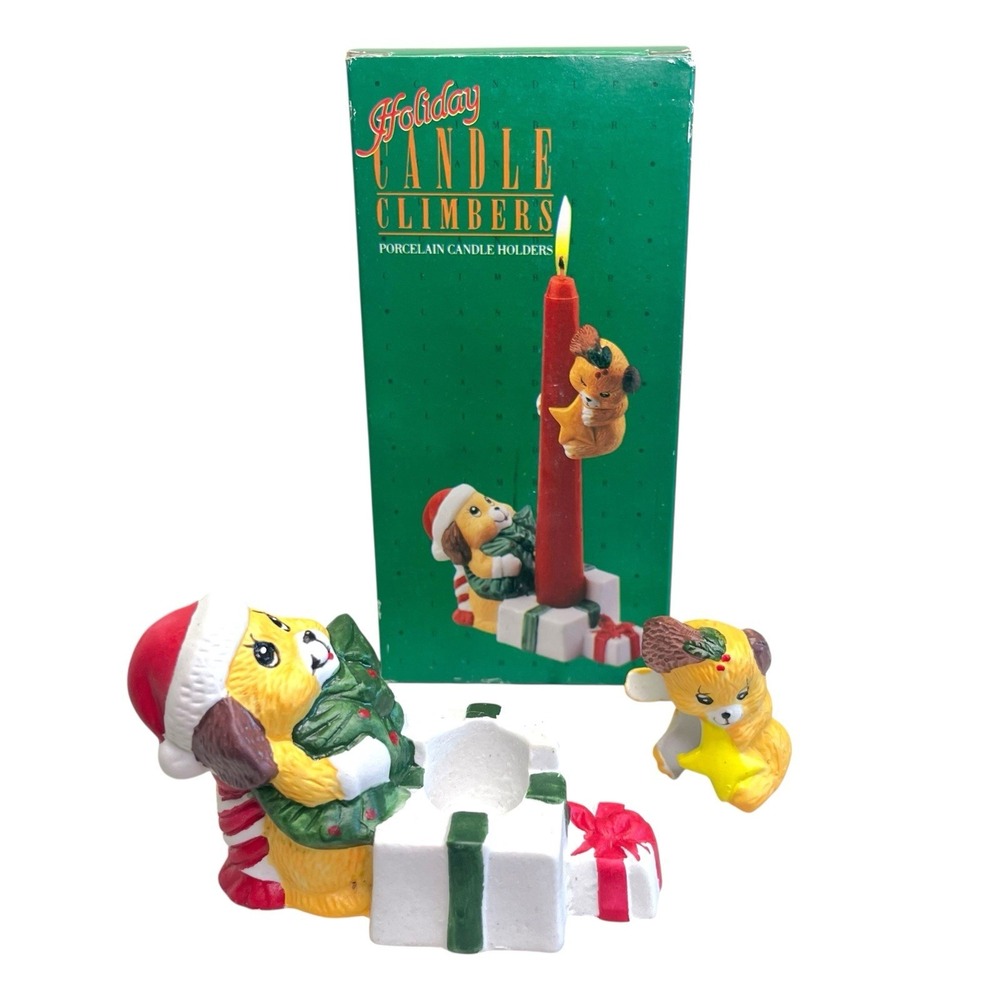 Vintage Giftco Holiday Candle Climbers Porcelain Candle Holder Handmade NIB NOS